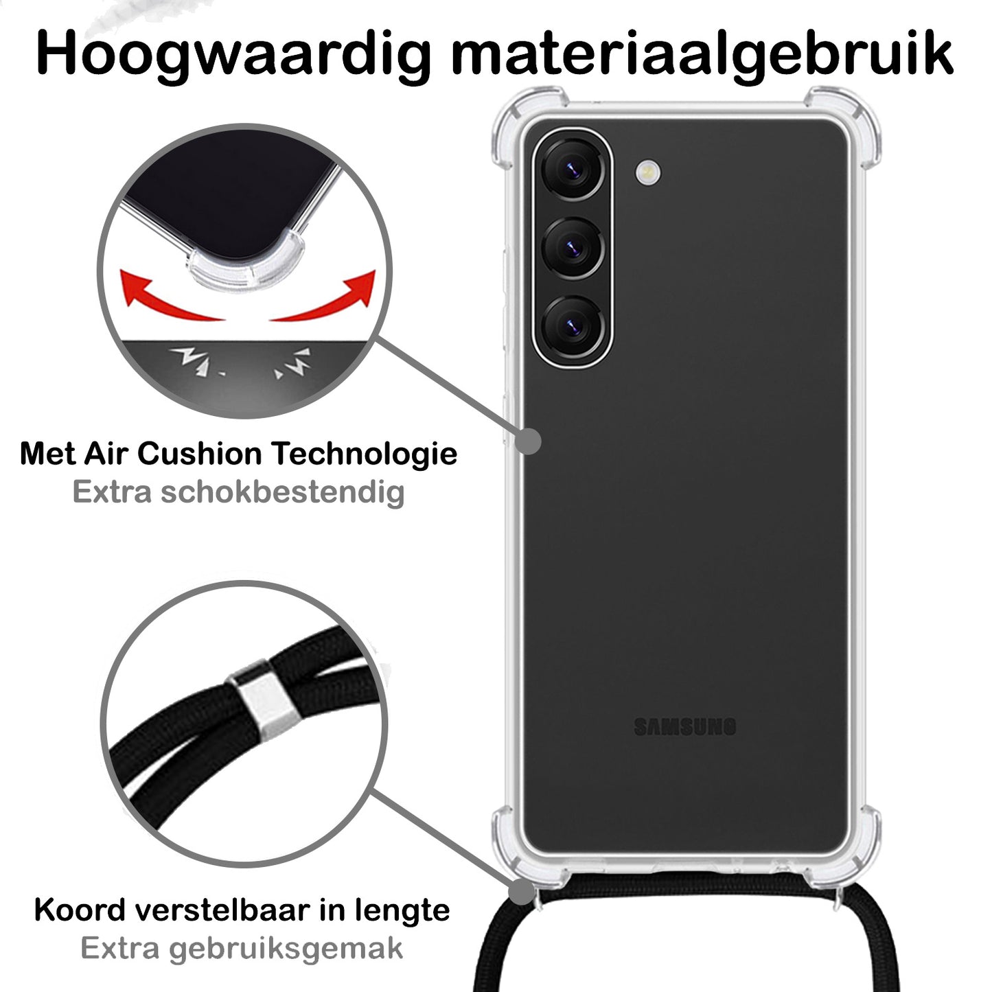 Samsung S23 Plus Hoesje met Koord Siliconen - Transparant