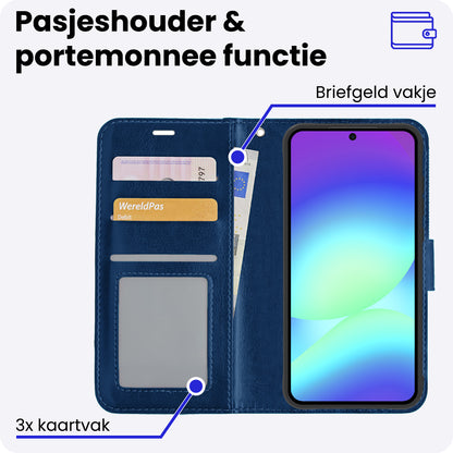 Samsung A56 Hoesje Bookcase Cover met Kaarthouder - Donkerblauw