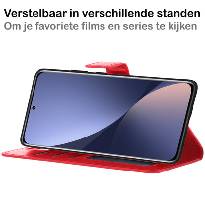 Xiaomi 12 Hoesje Bookcase Cover met Kaarthouder - Rood