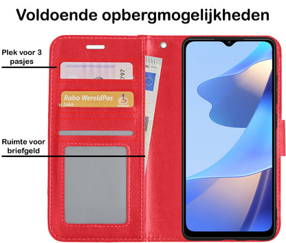 OPPO A16s Hoesje Bookcase Cover met Kaarthouder - Rood