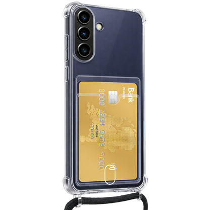 Samsung A57 Hoesje Kaarthouder met Koord Backcover Shockproof - Transparant