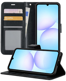Samsung A07 Hoesje Bookcase Cover met Kaarthouder - Zwart