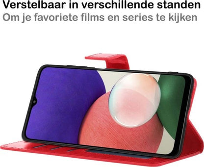 Samsung A22 4G Hoesje Bookcase Cover met Kaarthouder - Rood