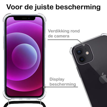 iPhone 12 Hoesje met Koord Backcover Shockproof - Transparant