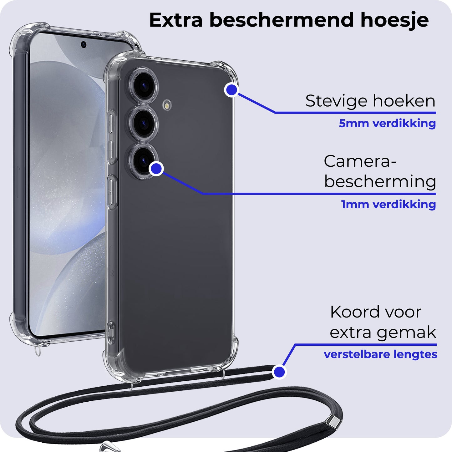 Samsung S24 Plus Hoesje met Koord Siliconen - Transparant