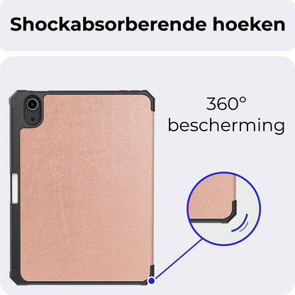 iPad Mini 7 Trifold Bookcase Hoes met Penhouder voor Apple Pen - Rosé goud