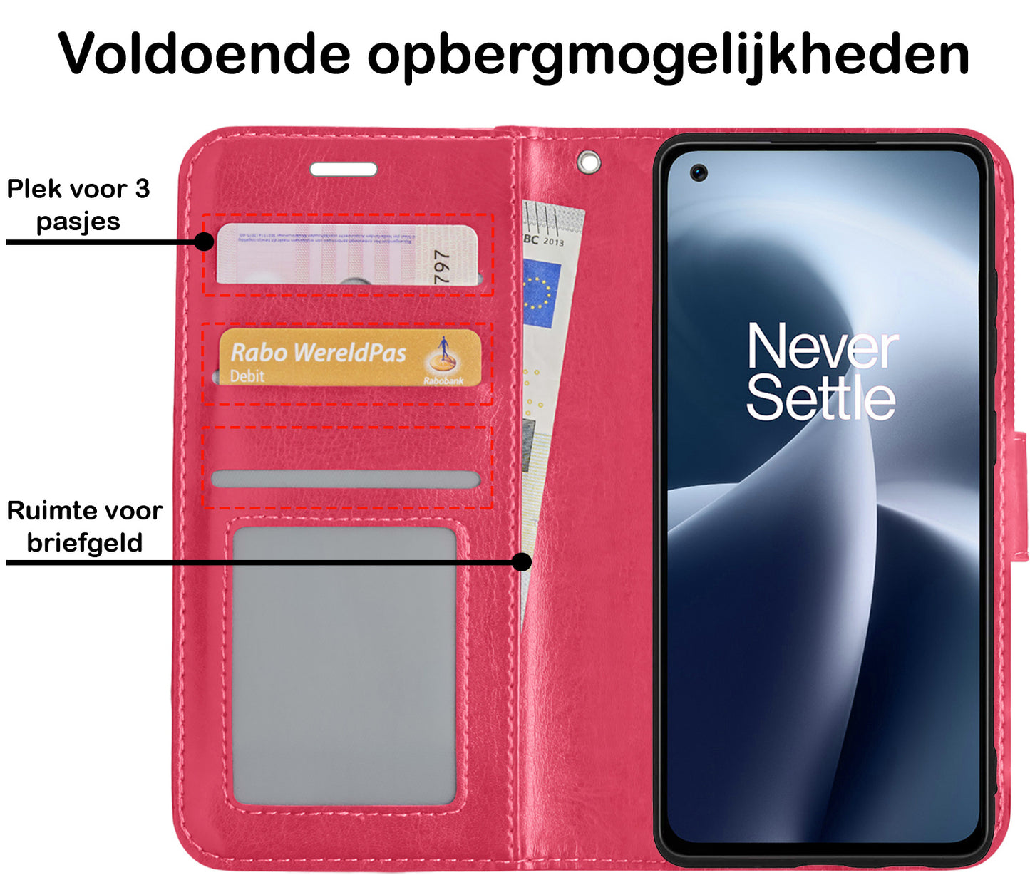 OnePlus Nord 2T Hoesje Book Case Kunstleer - Donkerroze