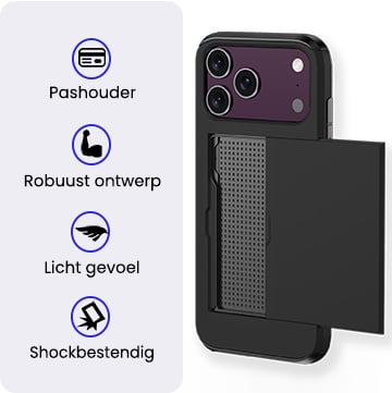 iPhone 18 Pro Hoesje Kaarthouder Hard Case Shockproof - Zwart