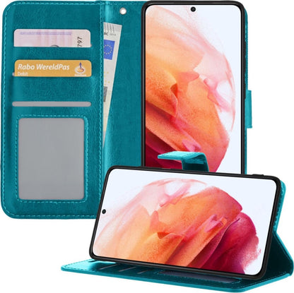 Samsung S21 Plus Hoesje Bookcase Cover met Kaarthouder - Turquoise