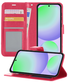 Samsung S24 FE Hoesje Bookcase Cover met Kaarthouder - Donkerroze