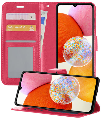 Samsung A14 Hoesje Bookcase Cover met Kaarthouder - Donkerroze