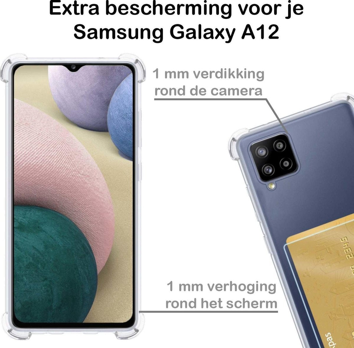 Samsung A12 Hoesje met Pasjeshouder Siliconen - Transparant