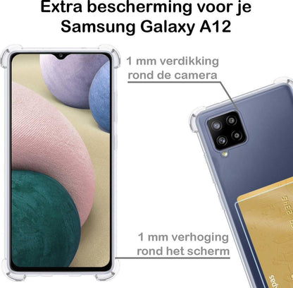 Samsung A12 Hoesje met Pasjeshouder Siliconen - Transparant