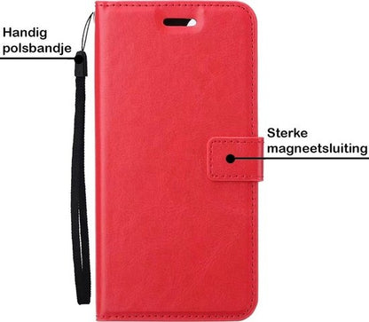 iPhone 12 Hoesje Bookcase Cover met Kaarthouder - Rood