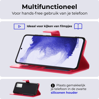 Samsung S22 Hoesje Bookcase Cover Uitneembaar - Donkerroze
