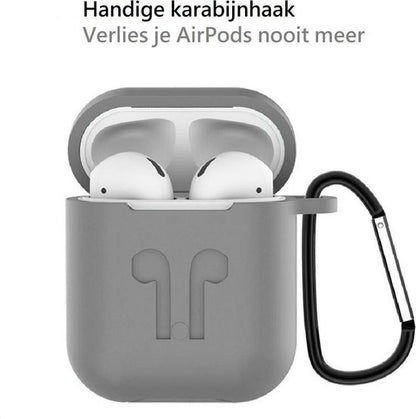 AirPods Hoesje Siliconen 3-in-1 met Clip - Grijs