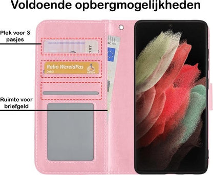 Samsung S21 Ultra Hoesje Bookcase Cover met Kaarthouder - Lichtroze