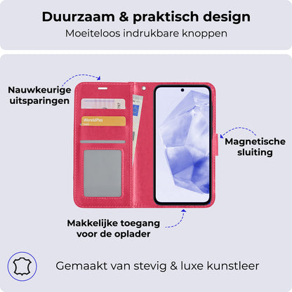 Samsung A35 Hoesje Bookcase Cover met Kaarthouder - Donkerroze