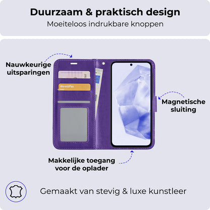 Samsung A35 Hoesje Bookcase Cover met Kaarthouder - Paars