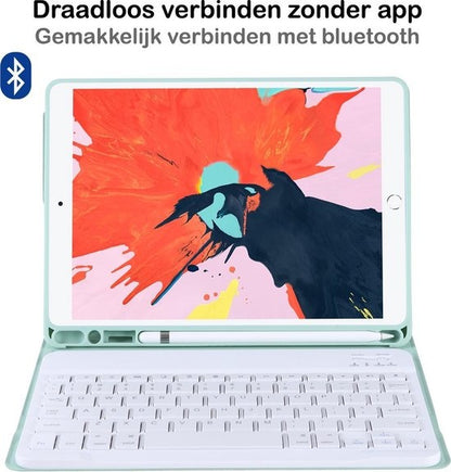 iPad 10.2 2019 Toetsenbord Hoes met Uitneembaar toetsenbord - Pastelgroen