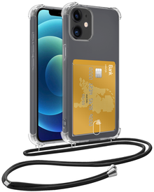 iPhone 12 Mini Hoesje Kaarthouder met Koord Backcover Shockproof - Transparant