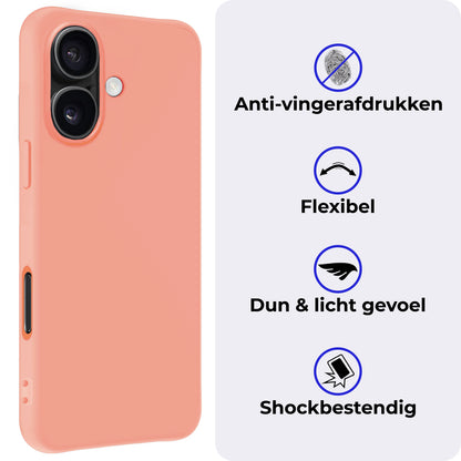 iPhone 16 Plus Hoesje Siliconen Backcover Lichtgewicht - Perzik