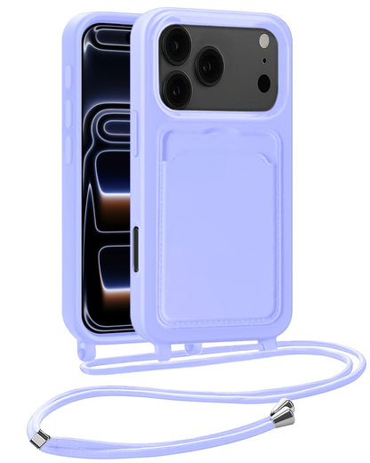 iPhone 17 Pro Hoesje Met Telefoonkoord en Pasjeshouder Siliconen - Lila