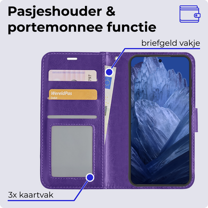 Google Pixel 8a Hoesje Bookcase Cover met Kaarthouder - Paars