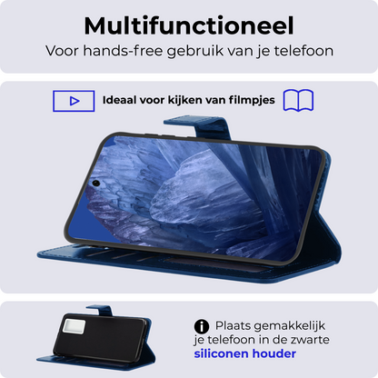 Google Pixel 8a Hoesje Bookcase Cover met Kaarthouder - Donkerblauw