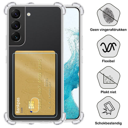 Samsung S22 Hoesje Kaarthouder Backcover Shockproof - Transparant