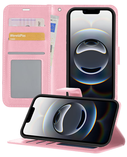 iPhone 16e Hoesje Bookcase Cover met Kaarthouder - Lichtroze