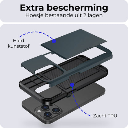 iPhone 15 Pro Hoesje Kaarthouder Hard Case Shockproof - Donkerblauw