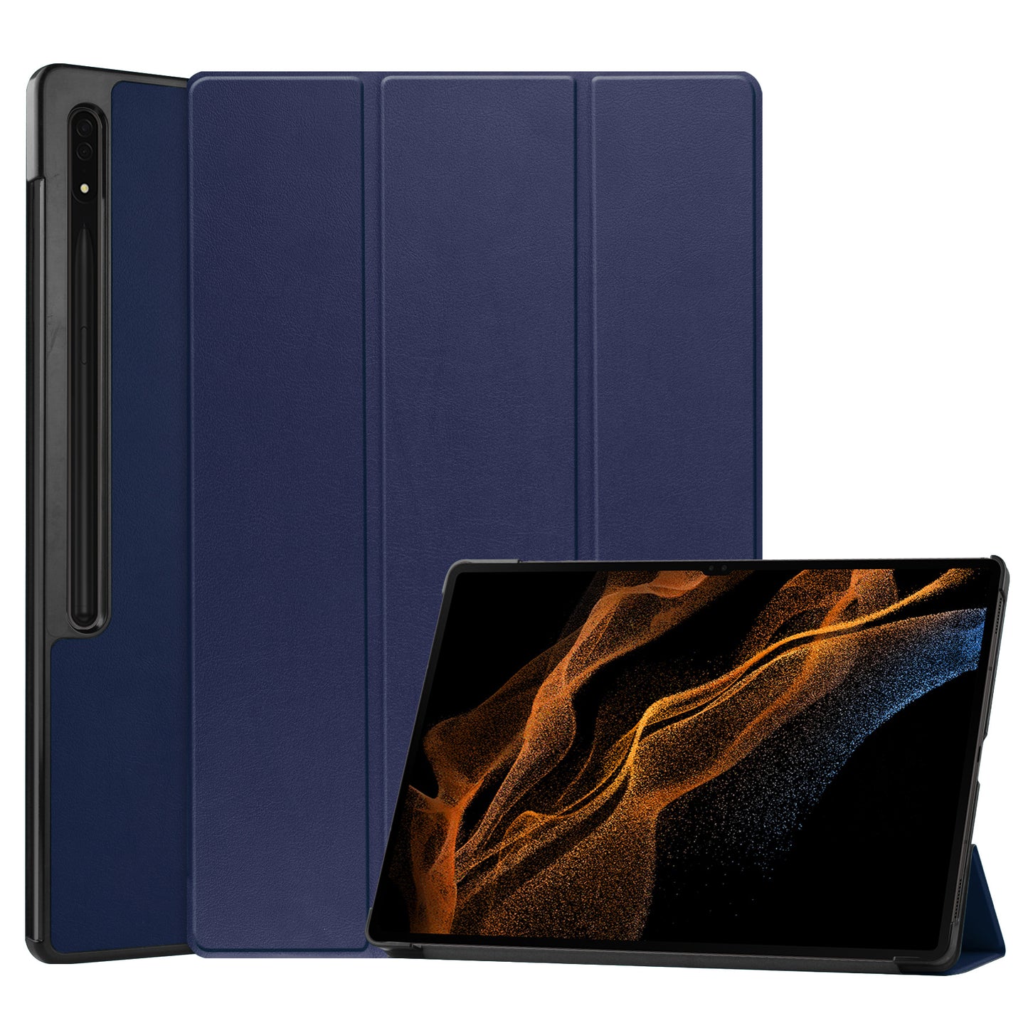 Samsung Galaxy Tab S9 Ultra Tablethoes Smcpen Met Screenprotector - Donkerblauw