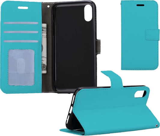 Hoesje Geschikt voor iPhone X/Xs Hoesje Book Case Hoes Portemonnee Cover Walletcase - Hoes Geschikt voor iPhone X/Xs Hoes Bookcase Hoesje - Turquoise