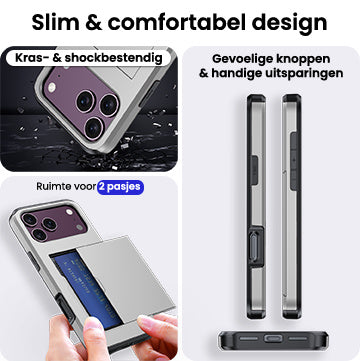 iPhone 18 Pro Hoesje Kaarthouder Hard Case Shockproof - Grijs