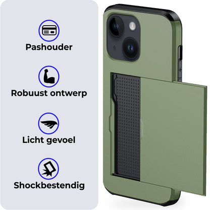 iPhone 15 Plus Hoesje Kaarthouder Hard Case Shockproof - Donkergroen