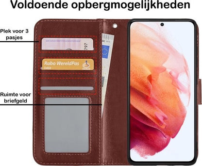 Samsung S21 Hoesje Bookcase Cover met Kaarthouder - Bruin