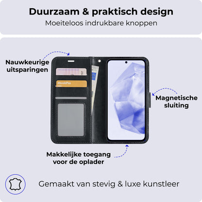 Samsung A35 Hoesje Bookcase Cover met Kaarthouder - Zwart