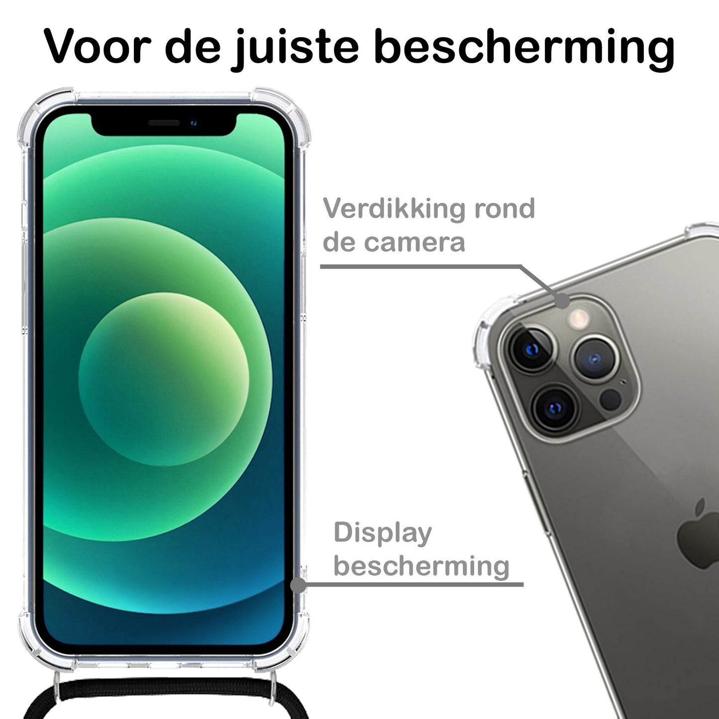 iPhone 12 Pro Hoesje met Koord Siliconen - Transparant