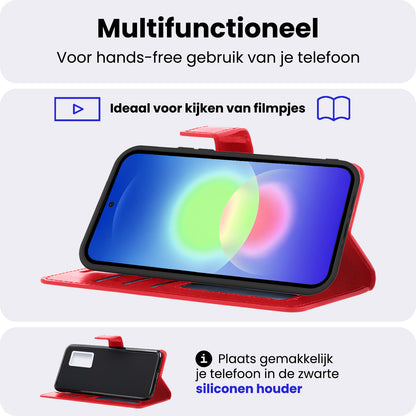Samsung A27 Hoesje Bookcase Cover met Kaarthouder - Rood