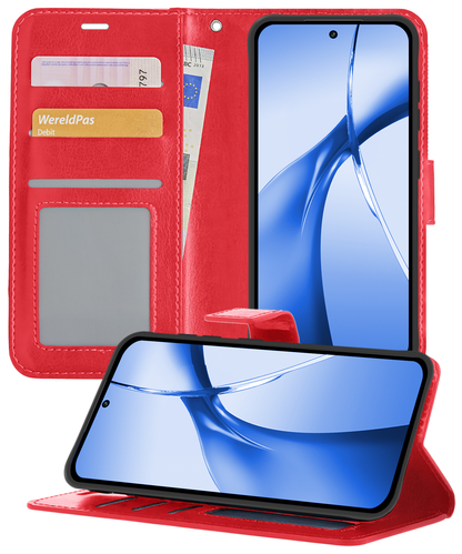 OnePlus Nord CE 4 Hoesje Bookcase Cover met Kaarthouder - Rood