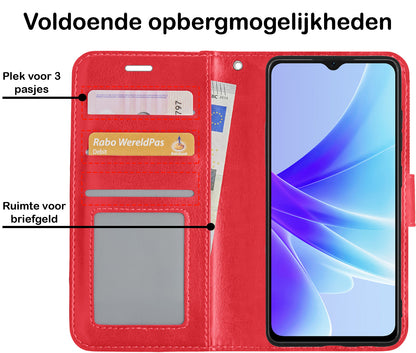 OPPO A17 Hoesje Bookcase Cover met Kaarthouder - Rood
