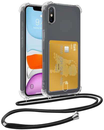 iPhone Xs Max Hoesje Kaarthouder met Koord Backcover Shockproof - Transparant