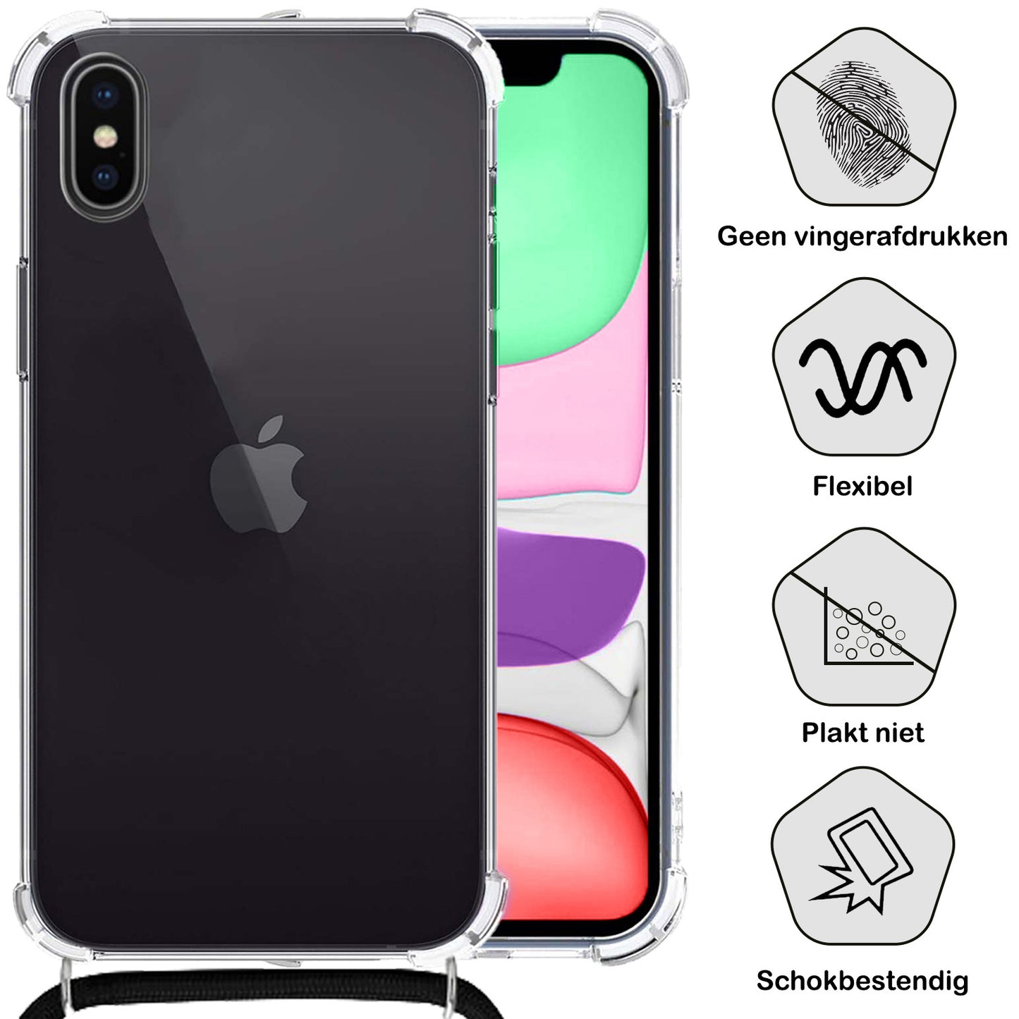 iPhone X Hoesje met Koord Siliconen - Transparant