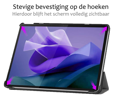 Lenovo Tab P12 Trifold Bookcase Hoes met Penhouder Lenovo Pen - Grijs