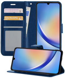 Samsung A34 Hoesje Bookcase Cover met Kaarthouder - Donkerblauw
