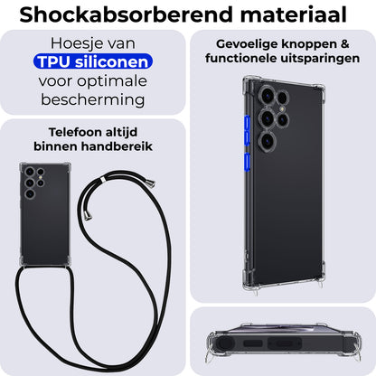 Samsung S24 Ultra Hoesje met Koord Backcover Shockproof - Transparant