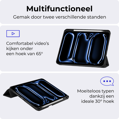 iPad Pro 2024 (13 inch) Trifold Bookcase Hoes met Penhouder voor Apple Pen - Zwart