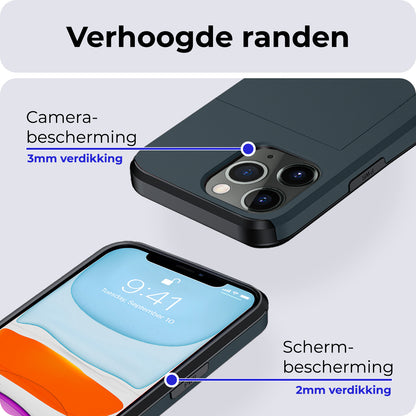 iPhone 11 Pro Max Hoesje Kaarthouder Hard Case Shockproof - Donkerblauw