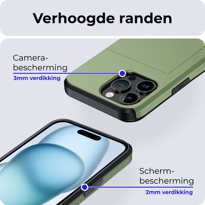 iPhone 15 Pro Max Hoesje Kaarthouder Hard Case Shockproof - Donkergroen